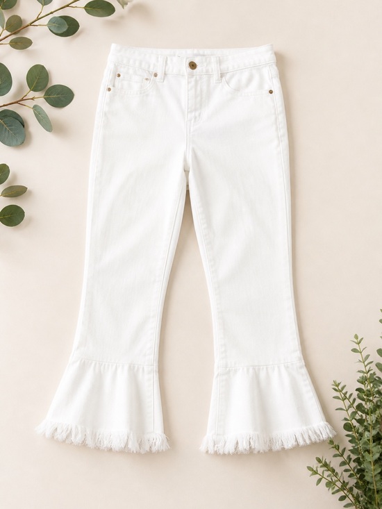 Blank NYC Denim - Blank NYC White Ruffle Hem Jeans | Raw Hem Cropped Flare | Size 28